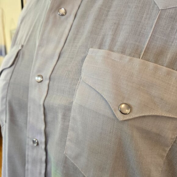 Vintage Western Classic Pearl Snap Long Sleeve Shirt Mint Green - Picture 2 of 6